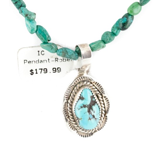 .925 Sterling Silver Handmade Certified Authentic Navajo Natural Turquoise Goldstone Native American Necklace 15065-24-15851
