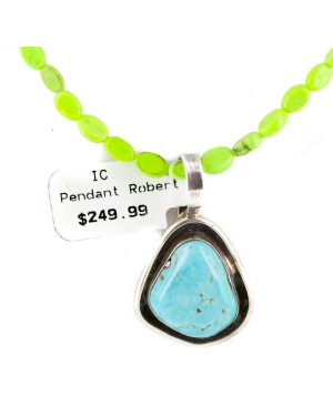 .925 Sterling Silver Handmade Certified Authentic Navajo Turquoise Gaspeite Native American Necklace 14517-9-15771