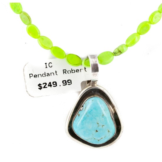 .925 Sterling Silver Handmade Certified Authentic Navajo Turquoise Gaspeite Native American Necklace 14517-9-15771 .925 Sterling Silver Handmade Certified Authentic Navajo Turquoise Gaspeite Native American Necklace 14517-9-15771