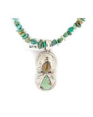 Vintage Style Buffalo Nickel .925 Sterling Silver Certified Authentic Navajo Coral Turquoise Native American Necklace 14545-5-15814