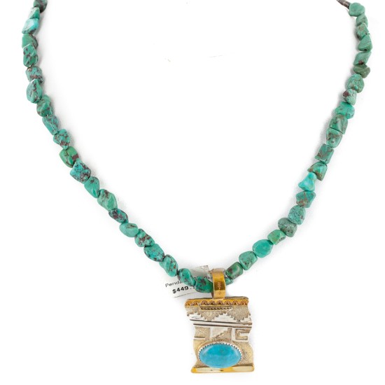 12kt Gold Filled .925 Sterling Silver Handmade Certified Authentic Navajo Turquoise Native American Necklace 740102-86-15781 12kt Gold Filled .925 Sterling Silver Handmade Certified Authentic Navajo Turquoise Native American Necklace 740102-86-15781