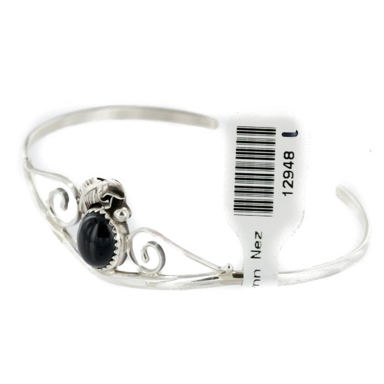 Handmade Certified Authentic Navajo .925 Sterling Silver Natural Black Onyx Native American Bracelet 12948-1