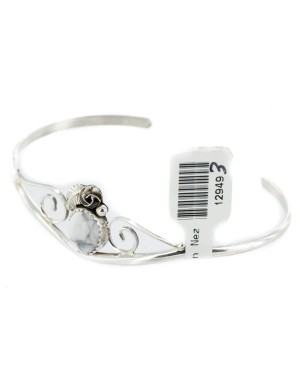 Handmade Certified Authentic Navajo .925 Sterling Silver White Howlite Native American Bracelet 12949-3