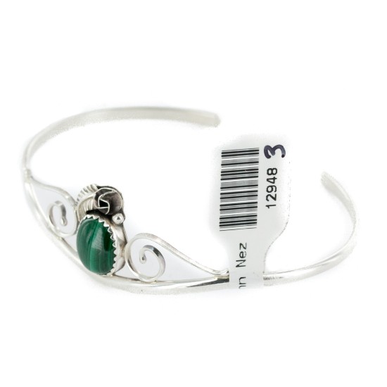 Handmade Certified Authentic Navajo .925 Sterling Silver Natural Malachite Native American Bracelet  12948-3