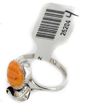 Handmade Certified Authentic Navajo .925 Sterling Silver Natural Spiny Oyster Native American Ring Size 8 26204-4
