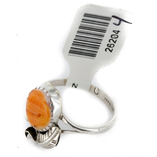 Handmade Certified Authentic Navajo .925 Sterling Silver Natural Spiny Oyster Native American Ring Size 8 26204-4