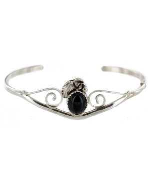 Handmade Certified Authentic Navajo .925 Sterling Silver Natural Black Onyx Native American Bracelet 12948-1