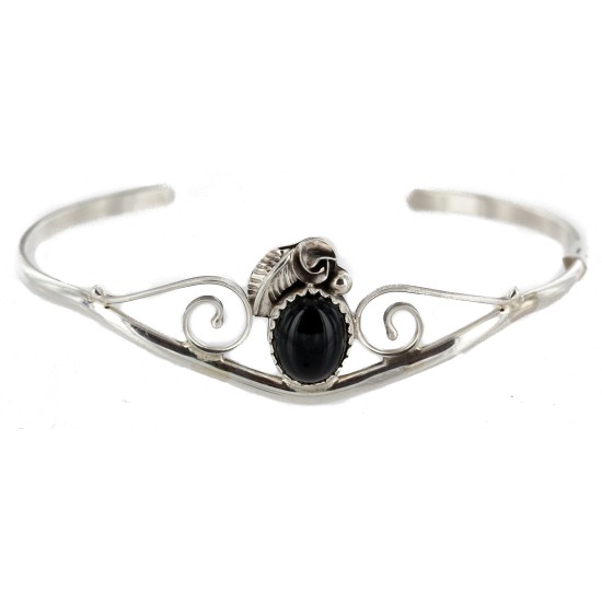Handmade Certified Authentic Navajo .925 Sterling Silver Natural Black Onyx Native American Bracelet 12948-1