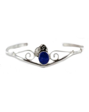 Handmade Certified Authentic Navajo .925 Sterling Silver Natural Lapis Lazuli Native American Delicate Cuff Bracelet 12948-2