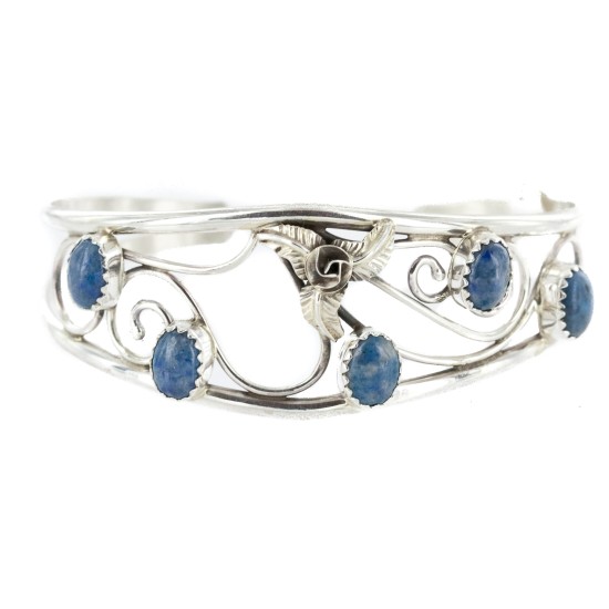 Handmade Certified Authentic Navajo .925 Sterling Silver Natural Lapis Native American Bracelet 12946-3