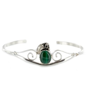 Handmade Certified Authentic Navajo .925 Sterling Silver Natural Malachite Native American Bracelet  12948-3