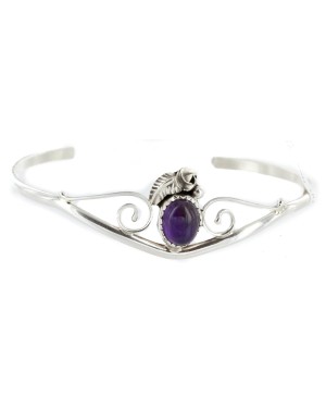 Handmade Certified Authentic Navajo .925 Sterling Silver Natural Purple Quartz Native American Bracelet 12949-1