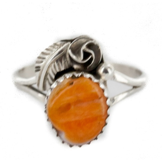 Handmade Certified Authentic Navajo .925 Sterling Silver Natural Spiny Oyster Native American Ring Size 8 26204-4