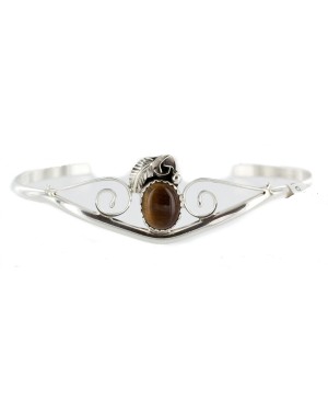 Handmade Certified Authentic Navajo .925 Sterling Silver Natural Tigers Eye Native American Bracelet 12948-4