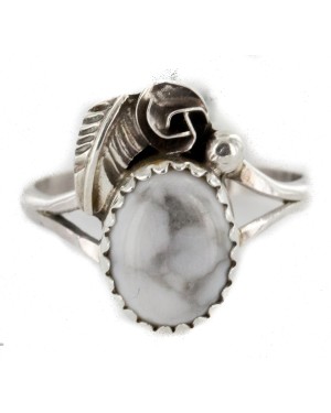 Handmade Certified Authentic Navajo .925 Sterling Silver White Howlite Turquoise Native American Ring Size 7 26204-20