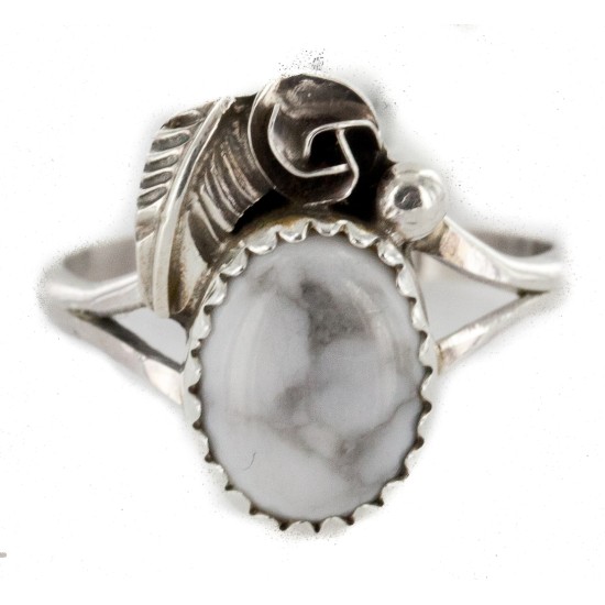 Handmade Certified Authentic Navajo .925 Sterling Silver White Howlite Turquoise Native American Ring Size 6 1/2 26204-21
