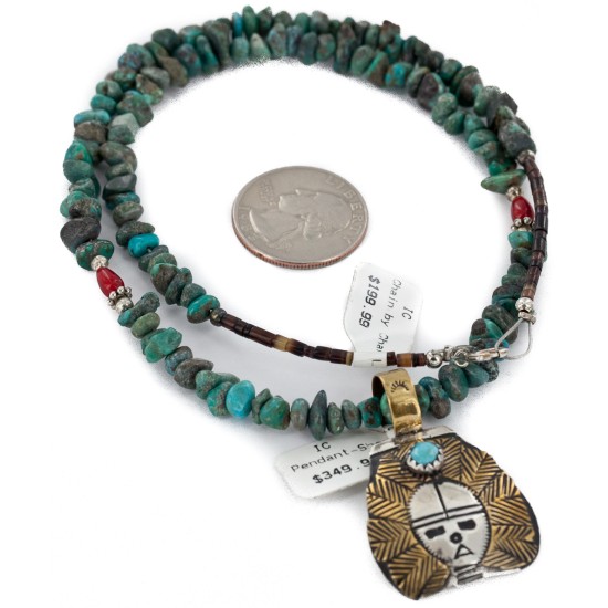 Face 12kt Gold Filled and .925 Sterling Silver Buffalo Handmade Certified Authentic Navajo Turquoise Coral Native American Necklace 24328-3-15979-2
