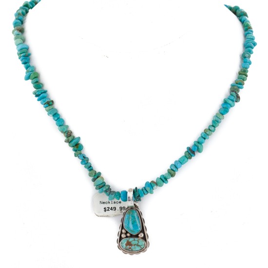 .925 Sterling Silver Certified Authentic Navajo Natural Turquoise Native American Necklace 1579-14869