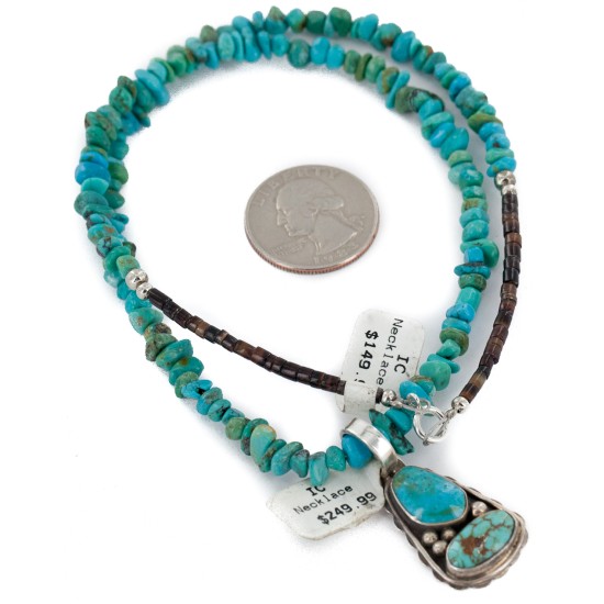 .925 Sterling Silver Certified Authentic Navajo Natural Turquoise Native American Necklace 1579-14869