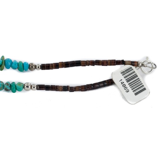 .925 Sterling Silver Certified Authentic Navajo Natural Turquoise Native American Necklace 1579-14869