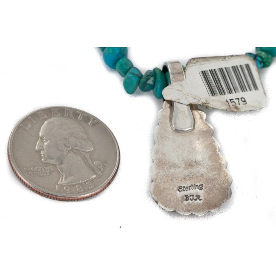 .925 Sterling Silver Certified Authentic Navajo Natural Turquoise Native American Necklace 1579-14869