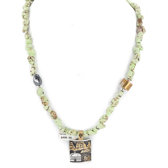 Storyteller 12kt Gold Filled .925 Sterling Silver Buffalo Handmade Certified Authentic Navajo Natural Gaspeite Hematite Native American Necklace 24346-1-790102