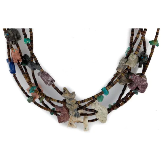 Carved Animal Large 5 Strand Navajo .925 Sterling Silver Natural Turquoise Multicolor Stones Native American Necklace 25297 Carved Animal Large 5 Strand Navajo .925 Sterling Silver Natural Turquoise Multicolor Stones Native American Necklace 25297