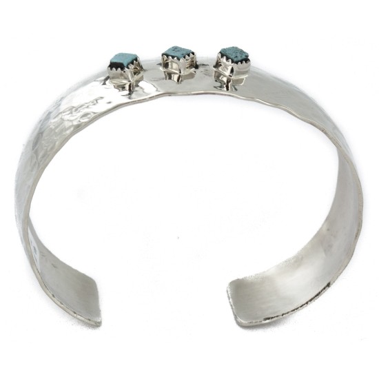 Handmade Certified Authentic Hammered Navajo Nickel Natural Turquoise Native American Bracelet 12957-3