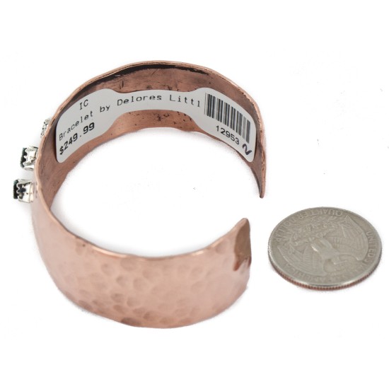 Handmade Certified Authentic Hammered Navajo Natural Turquoise Pure Copper Native American Bracelet 12953-2