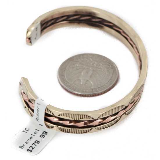 Handmade Navajo Certified Authentic Pure Copper and Brass Native American Bracelet 12958-2