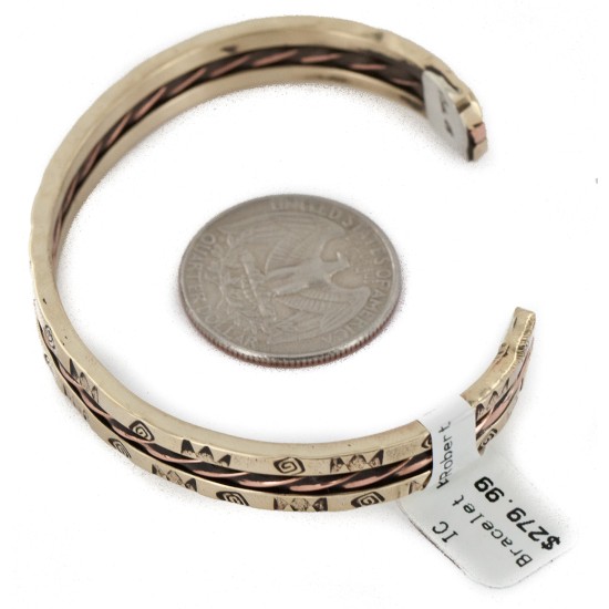 Certified Authentic Handmade Navajo Pure Copper and Brass Native American Bracelet 12958-3