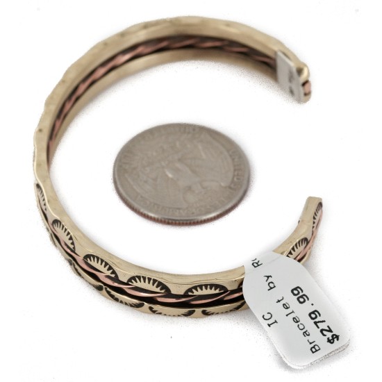 Handmade Certified Authentic Navajo Pure Copper and Brass Native American Bracelet 12958-5