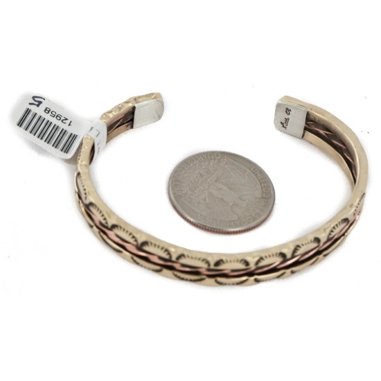 Handmade Certified Authentic Navajo Pure Copper and Brass Native American Bracelet 12958-5