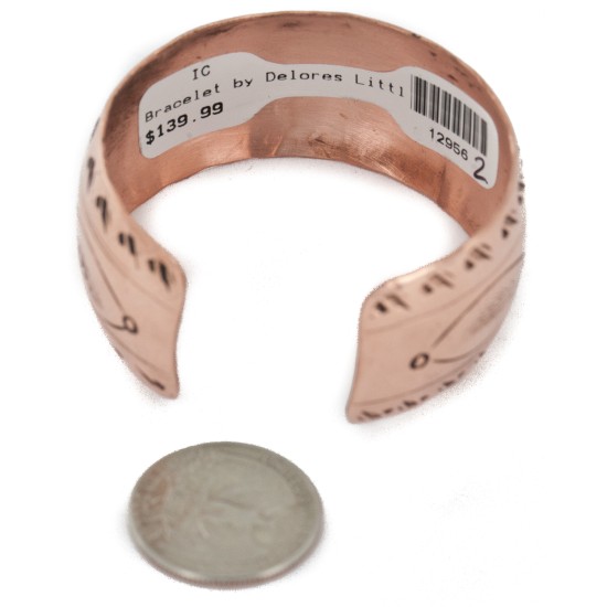 Feather Handmade Navajo Certified Authentic Pure Copper Native American Bracelet 12956-2