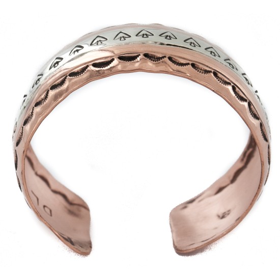 Arrowhead Feather Navajo .925 Sterling Silver Handmade Certified Authentic Pure Copper Native American Bracelet 12952