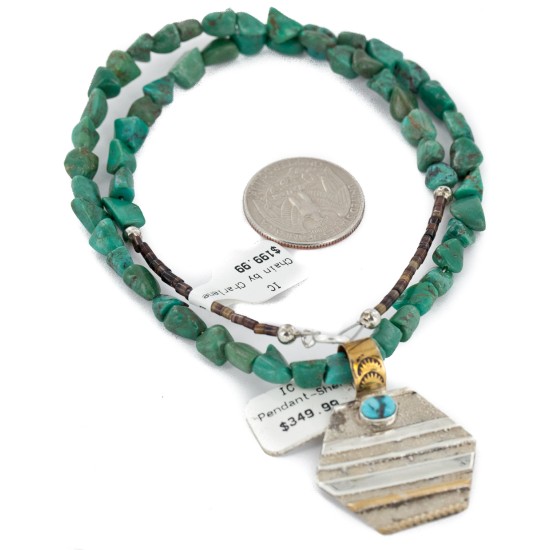 12kt Gold Filled .925 Sterling Silver Handmade Certified Authentic Navajo Turquoise Native American Necklace 740103-19-25296