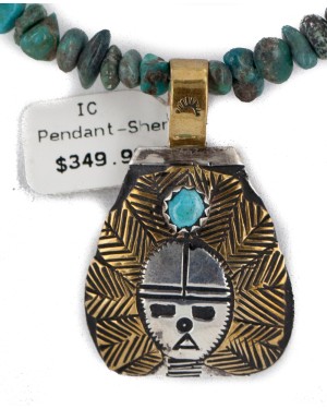 Face 12kt Gold Filled and .925 Sterling Silver Buffalo Handmade Certified Authentic Navajo Turquoise Coral Native American Necklace 24328-3-15979-2