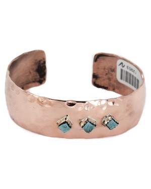 Handmade Certified Authentic Hammered Navajo Natural Turquoise Pure Copper Native American Bracelet 12953-2