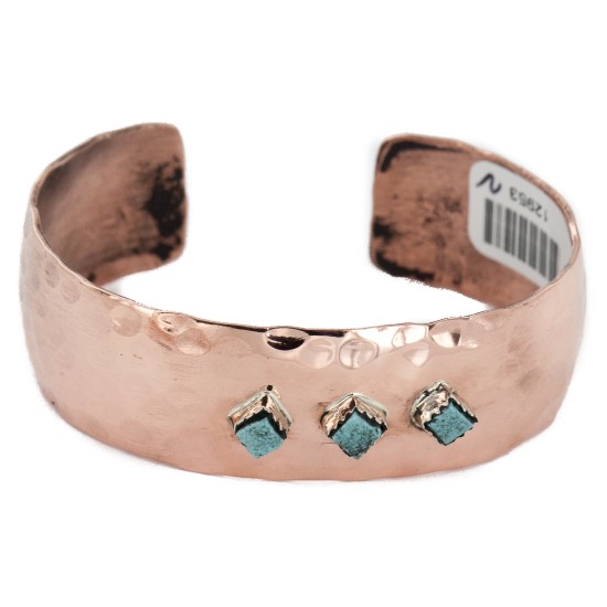 Handmade Certified Authentic Hammered Navajo Natural Turquoise Pure Copper Native American Bracelet 12953-2