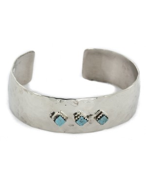 Handmade Certified Authentic Hammered Navajo Nickel Natural Turquoise Native American Bracelet 12957-3