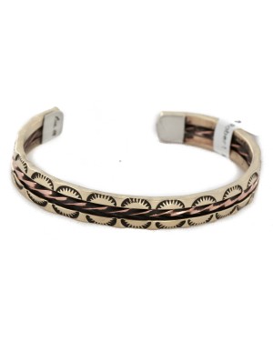 Handmade Certified Authentic Navajo Pure Copper and Brass Native American Bracelet 12958-5