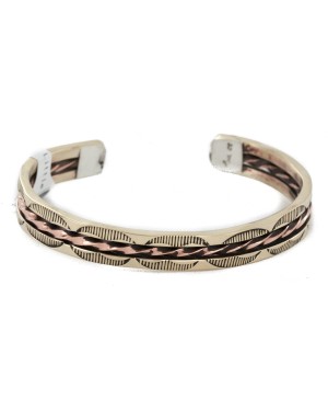 Handmade Navajo Certified Authentic Pure Copper and Brass Native American Bracelet 12958-2