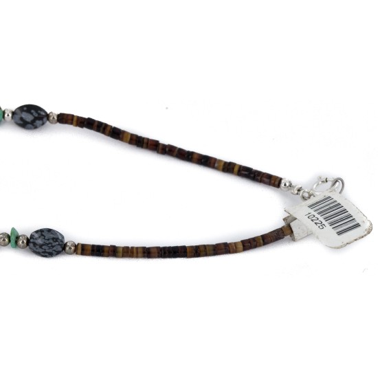12kt Gold Filled and .925 Sterling Silver Handmade Certified Authentic Navajo Natural Blue Diamond Turquoise and Snowflake Obsidian Native American Necklace 740103-25-10225