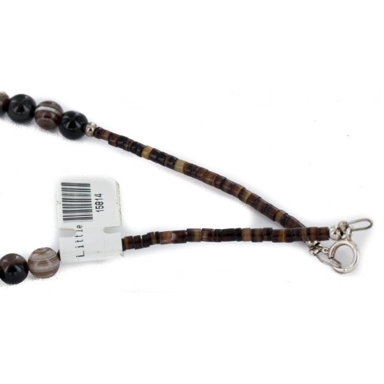 12kt Gold Filled and .925 Sterling Silver Handmade Certified Authentic Horse Navajo Natural Agate and Turquoise Native American Necklace 15036-2-15814