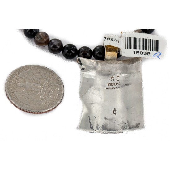 12kt Gold Filled and .925 Sterling Silver Handmade Certified Authentic Horse Navajo Natural Agate and Turquoise Native American Necklace 15036-2-15814