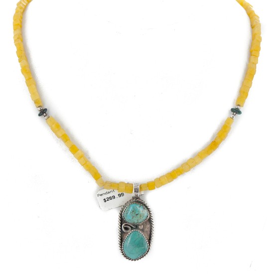 .925 Sterling Silver Handmade Certified Authentic Navajo Turquoise Agate Native American Necklace 14764-2-10225