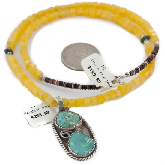 .925 Sterling Silver Handmade Certified Authentic Navajo Turquoise Agate Native American Necklace 14764-2-10225