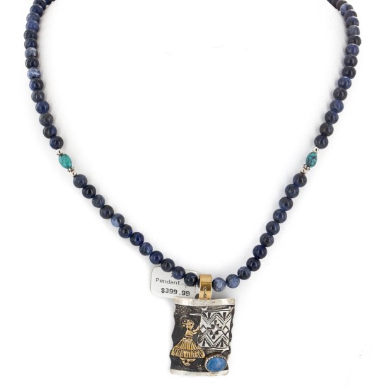 12kt Gold Filled and .925 Sterling Silver Handmade Certified Authentic Storyteller Navajo Natural Lapis Turquoise Native American Necklace 24203-1-15771 12kt Gold Filled and .925 Sterling Silver Handmade Certified Authentic Storyteller Navajo Natural Lapis Turquoise Native American Necklace 24203-1-15771