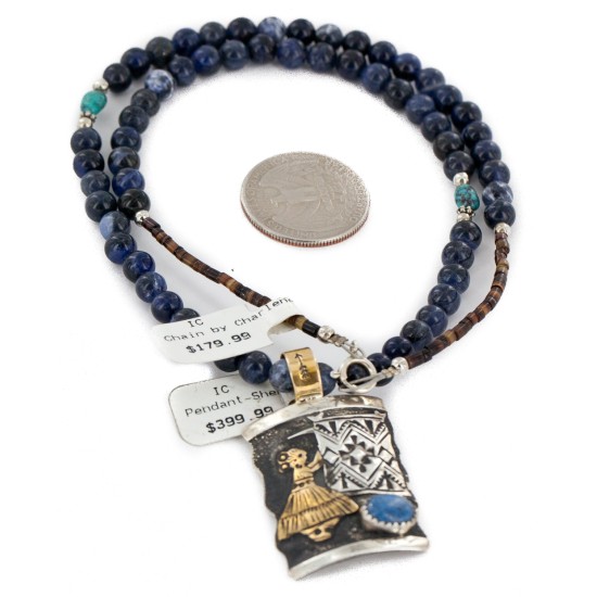12kt Gold Filled and .925 Sterling Silver Handmade Certified Authentic Storyteller Navajo Natural Lapis Turquoise Native American Necklace 24203-1-15771 12kt Gold Filled and .925 Sterling Silver Handmade Certified Authentic Storyteller Navajo Natural Lapis Turquoise Native American Necklace 24203-1-15771