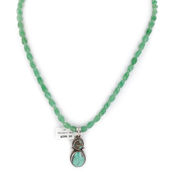 .925 Sterling Silver Certified Authentic Navajo Natural Turquoise and Jade Native American Necklace 740104-83-15814